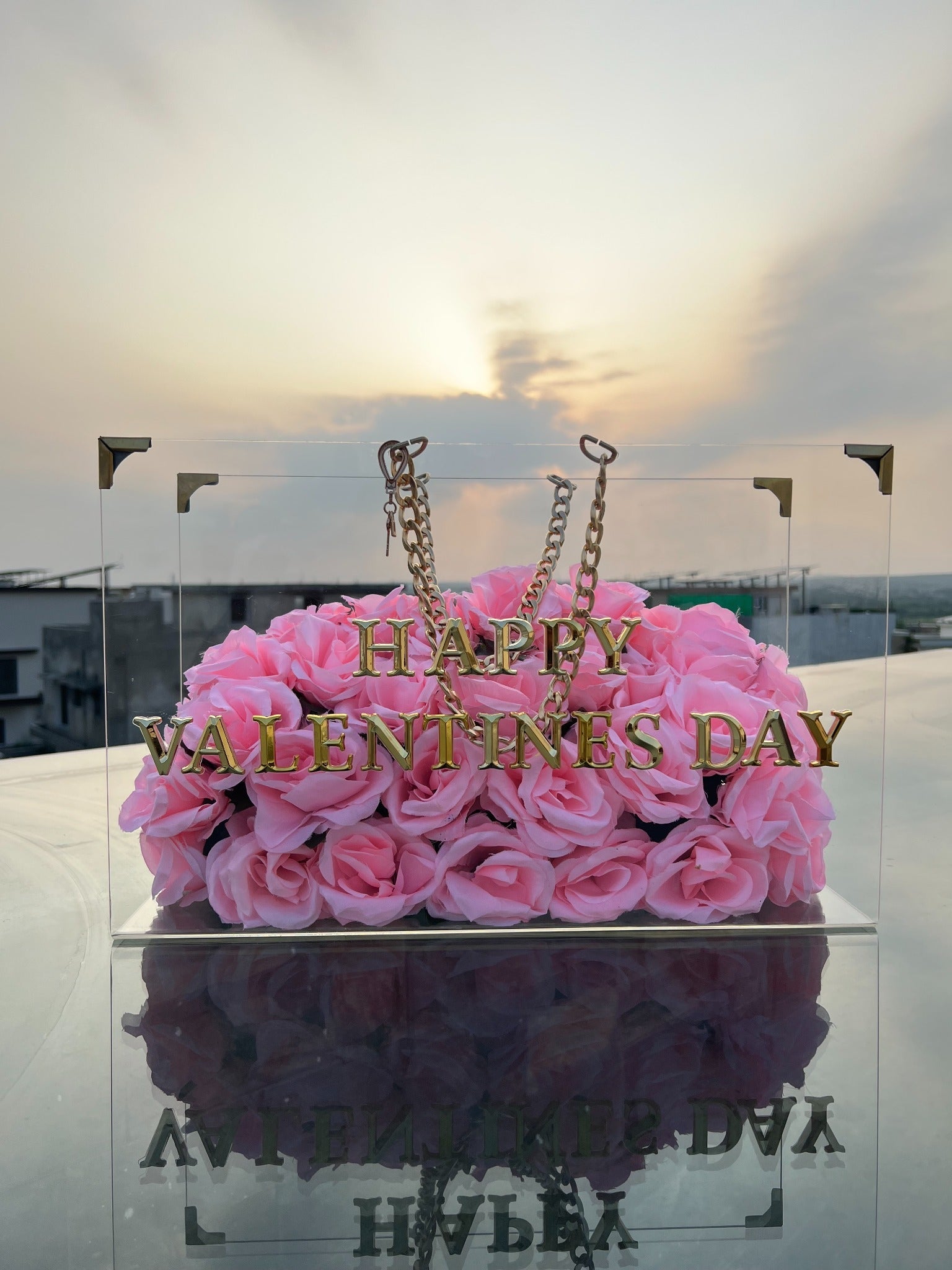 Flora Luxe Happy Valentine’s Day pink floral arrangement