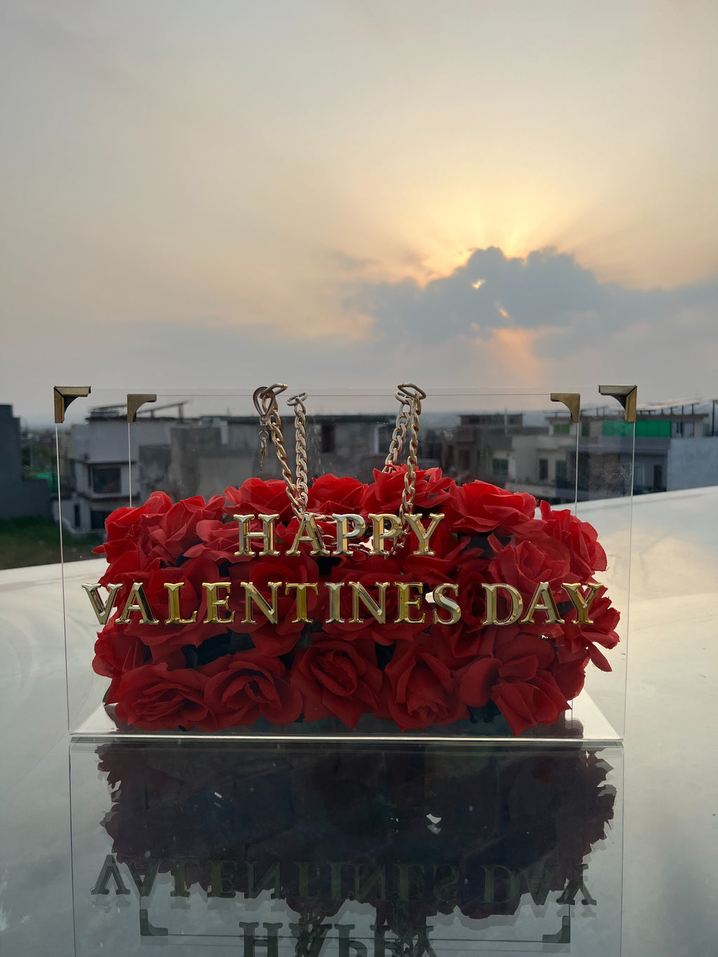 Flora Luxe Happy Valentine's Day red rose personalised flower bag alternate view